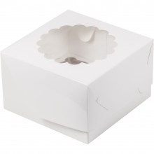 Короб картонный под  4 капкейка с окном белый